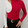Cutout Contrast Mock Neck Long Sleeve T-Shirt