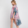 DIONA J ABSTRACT PAISLEY FLOWER PRINT KIMONO CARDIGAN ONE SIZE COLOR TEAL