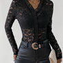 Ruffled V-Neck Long Sleeve Lace Top