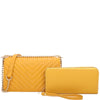 DIONA J WOMEN'S 2IN1 V STITCH DESIGN CROSSBODY W WALLET SET COLOR YELLOW