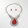 Pendant XL Red Cracked Teardrop Tribal Necklace