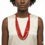 Beaded Long Red Marbled Disc Layer Toggle Necklace