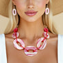 Chain Fuchsia White Marbled Stripe Link Collar Set