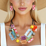 Collar Checkered Rectangle Link Layer Necklace