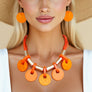 Collar Marbled Orange Disc Leather Cord Necklace