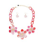 Collar Marbled Pink Links 3D Flower Necklace