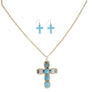 Pendant Blue Cross Long Gold Chain Necklace