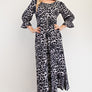 Celeste Full Size Leopard Round Neck Flounce Sleeve Dress