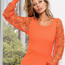 BiBi Round Neck Crochet Lace Sleeve Knit Top