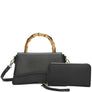 DIONA J 2IN1 PLAIN CURVED WOODEN HANDLE CROSSBODY BAG W WALLET COLOR BLACK