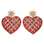 2-Tier Criss Cross Crystal Rhinestone Seed Bead Handmade Beaded Red Earrings