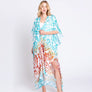 DIONA J DAMASK PRINT OPEN FRONT LONG KIMONO ONE SIZE COLOR BLUE