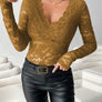 V-Neck Long Sleeve Lace Top