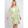 DIONA J FRONT ROPE FLOWER PRINT KIMONO ONE SIZE COLOR GREEN