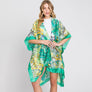 DIONA J HAND DRAWN WATERCOLOR TROPICAL LEAVES KIMONO ONE SIZE COLOR GREEN