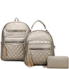 3IN1 QUILT TASSEL ZIPPER BACKPACK W MATCHING BAG AND WALLET SET PIGMENT WHITE