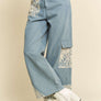 Davi & Dani Lace Applique Wide Leg Jeans