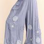 Davi & Dani Smocked Waist Flower Patch Wide Leg Pants