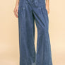 Davi & Dani Drawstring Hem Wide Leg Mid Rise Jeans