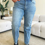 Judy Blue Full Size Mid Rise Distressed Straight Jeans