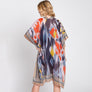 DIONA J GEOMETRIC TRIM TIE DYE PRINT KIMONO CARDIGAN ONE SIZE COLOR NAVY