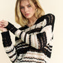 Davi & Dani Contrast Striped Crochet Drop Shoulder Knit Cover Up
