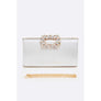 DIONA J CRYSTAL BUCKLE METALLIC BOX CLUTCH SHOULDER BAG COLOR SILVER