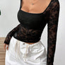 Square Neck Long Sleeve Lace Top