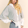 Davi & Dani Faux Layered French Terry Contrast Top