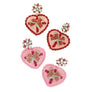 2-Tier Marquise Floral Seed Bead Handmade Heart Shape Valentine Day Earring Pink