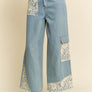 Davi & Dani Lace Applique Wide Leg Jeans