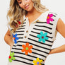 BiBi Flower Patch Striped Half Button Sweater Vest