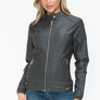 Snobbish Faux Leather Biker Jacket with Side Zip Pockets