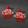 Fringe Red White Bead Bling Cowboy Hat Earrings