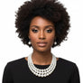 White Pearl 3-Strand Rhodium-Plated Necklace Set