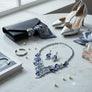Blue Crystal Silver Leaf Petal Cut V Necklace