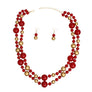 Necklace Red Gold Pearl Bead 2 Strand Set