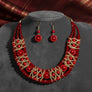 Red Glass Bead Woven Collar Bib Necklace