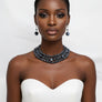Navy Metallic Bead Woven Collar Bib Necklace