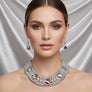 Silver Metallic Bead Woven Collar Bib Necklace