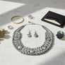 Silver Metallic Bead Woven Collar Bib Necklace
