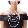 Pearl Necklace White 7 Strand Long Set for Women