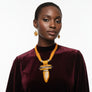 Orange Marbled Horn Pendant Multi Cord Necklace
