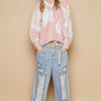 POL Star Patch Lace Long Sleeve Hooded Top