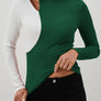 Cutout Contrast Mock Neck Long Sleeve T-Shirt