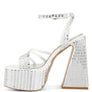 Lustrous Mirror Embellished Flare Heel Sandals