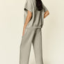 Double Take Full Size Texture Half Zip Short Sleeve Top and Pants Set