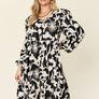 Double Take Full Size Printed Ruffle Hem Dress with Pocket