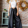 First Love Drawstring Back Spaghetti Strap Wide Leg Overall