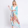 DIONA J DAMASK PRINT OPEN FRONT LONG KIMONO ONE SIZE COLOR BLUE